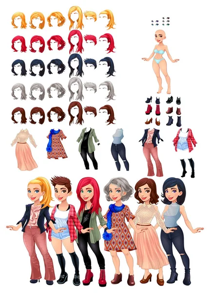 Dresses and hairstyles game — Stock Vector