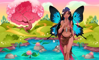 Bir fantezi manzara içinde genç bir peri portresi