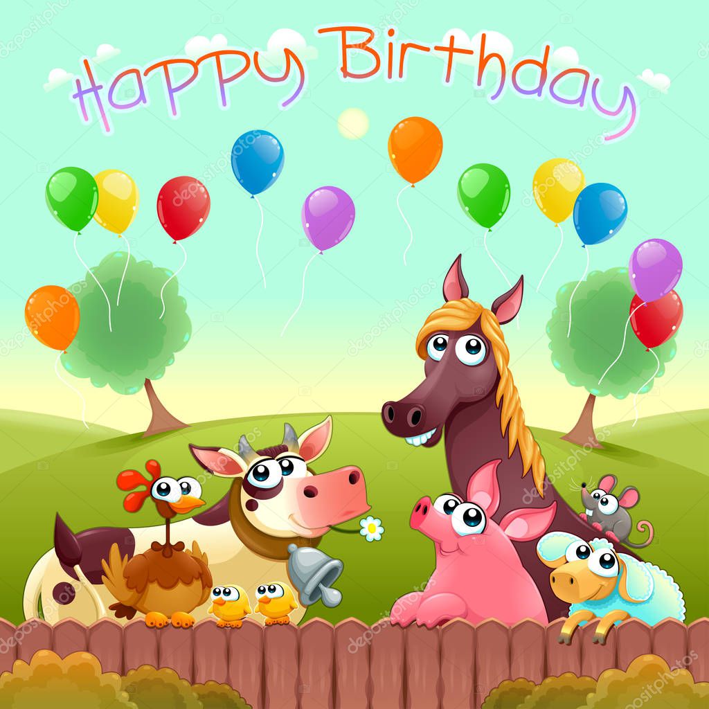 un conjunto de lindos animales para la decoración de feliz cumpleaños.  ilustración vectorial en estilo plano 12961466 Vector en Vecteezy, image size:1024x1024