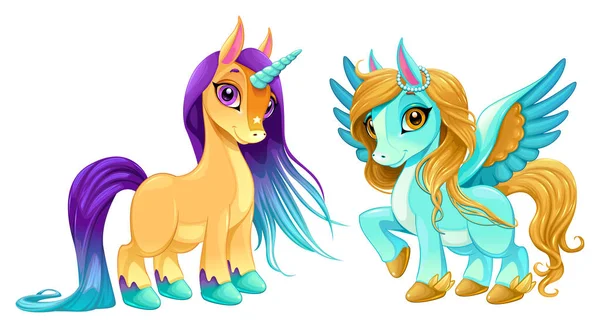 Bebé unicornio y pegaso con ojos lindos — Archivo Imágenes Vectoriales