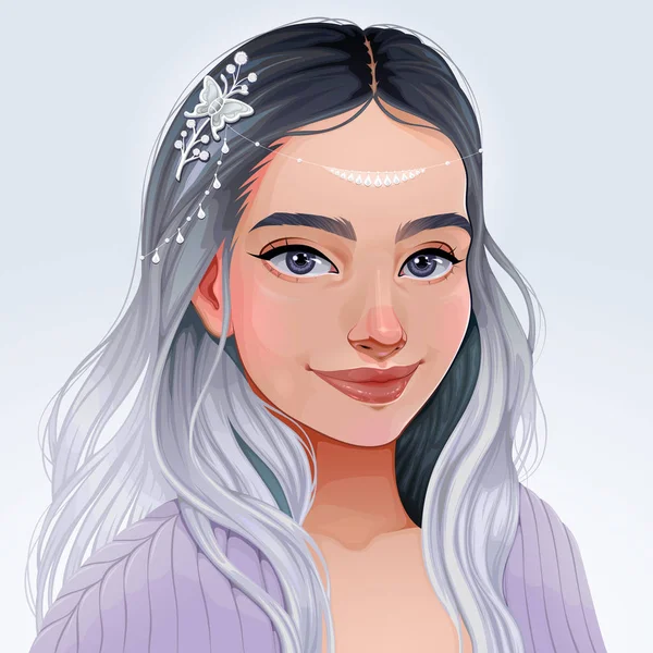 Retrato de una hermosa chica con tiara en la cabeza — Vector de stock