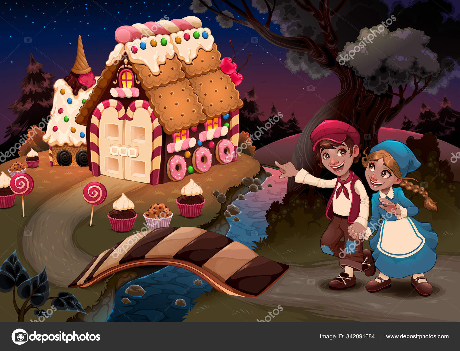 Hansel and Gretel near the candy house Stock Vector Image by ©ddraw