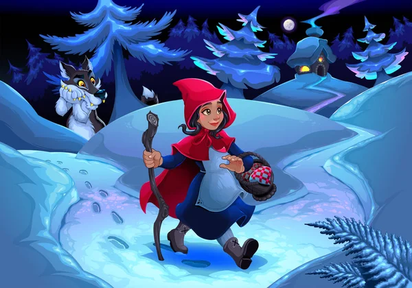 Little Red Riding Hood går i skogen — Stock vektor