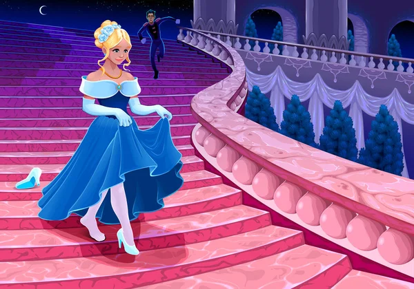 Cinderella Midnight Vector Fairy Tail Illustration — Stock Vector