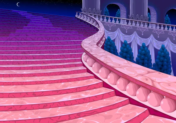 宫殿的楼梯午夜 矢量卡通画 — 图库矢量图片