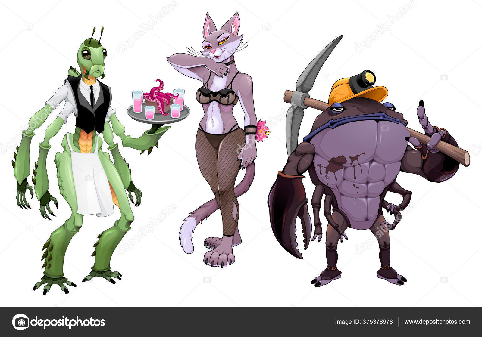 동물이고 인간이야 벡터는 게임을 판타지 캐릭터들을 스톡 벡터 - ©ddraw 375378978, image size:1600x1120