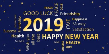Yeni yıl Happy new year 2019 ve dilekler kartı