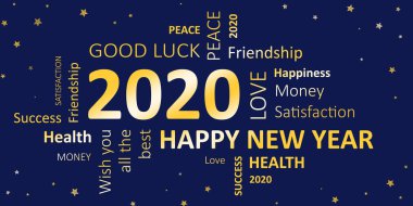 Yeni yıl Happy new year 2020 ve dilekler kartı