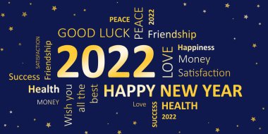 Yeni yıl Happy new year 2022 ve dilekler kartı