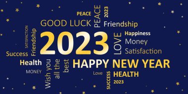 Yeni yıl Happy new year 2023 ve dilekler kartı