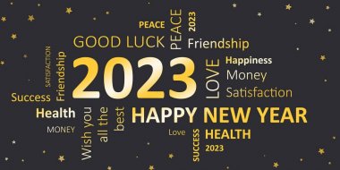 Yeni yıl Happy new year 2023 ve dilekler kartı