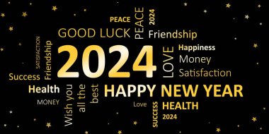 Yeni yıl Happy new year 2024 ve dilekler kartı