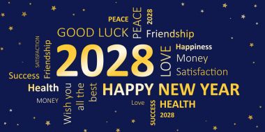 Yeni yıl Happy new year 2028 ve dilekler kartı