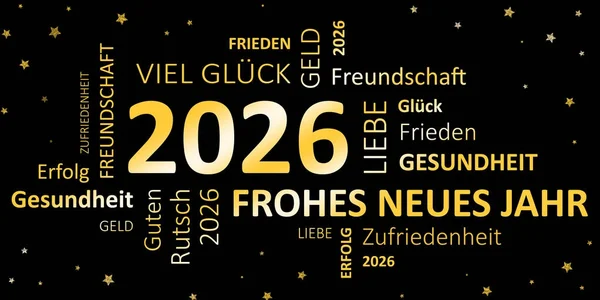 Deutsche Neujahrskarte Frohes Neues Jahr 2026 und Wünsche — Stockfoto