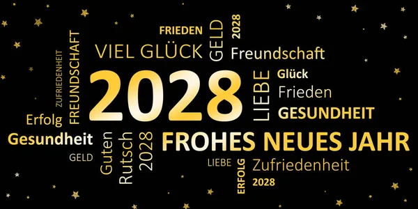 Deutsche Neujahrskarte Frohes Neues Jahr 2028 und Wünsche — Stockfoto