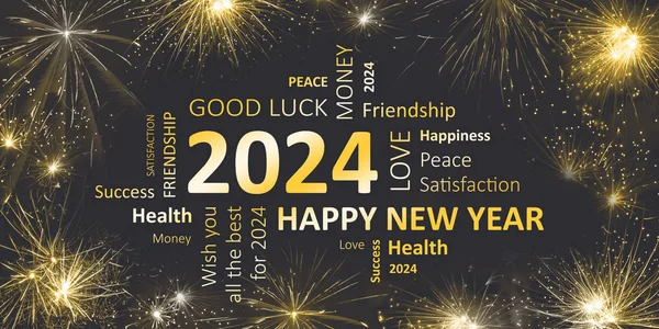 Nowy rok karty szczęśliwego nowego roku 2024 i życzenia — Zdjęcie stockowe