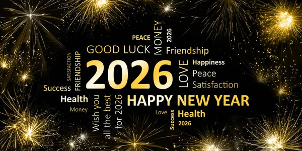 Yeni yıl Happy new year 2026 ve dilekler kartı