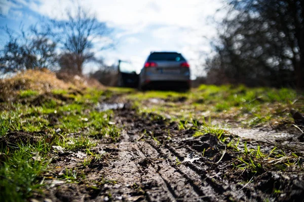 Matschige Straße Wird Durch Schlamm Blockiert — Stockfoto