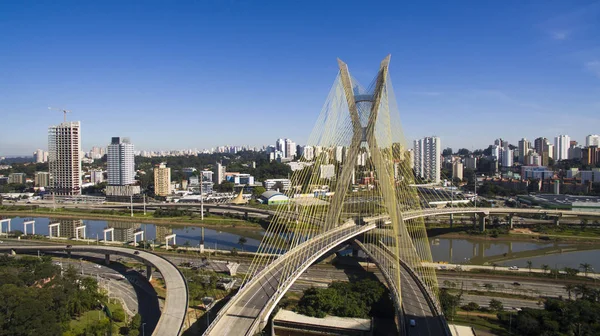 stock image Cable-stayed bridge across the river