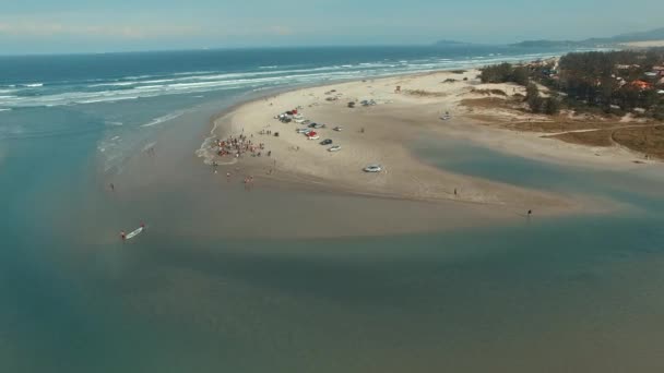 Com Rede Pesca Praia Ibiraquera Maravilhosa Praia Santa Catarina Brasil — Vídeo de Stock