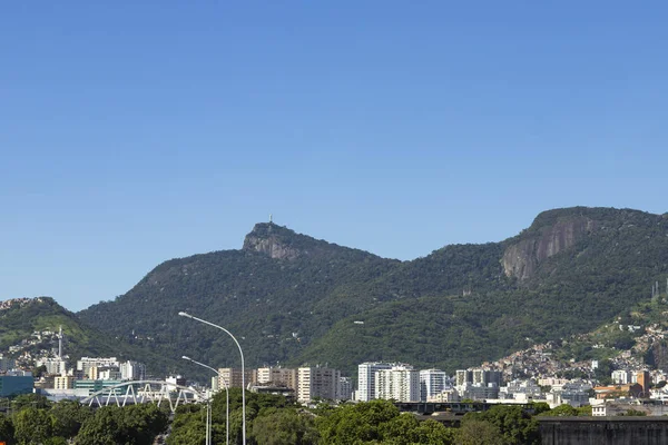 Megváltó Krisztus Szobra Látható Messziről Rio Janeiro Brazília — Stock Fotó