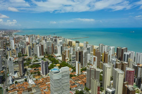Aerial view and top view of buildings and city streets. Fortaleza city, Brazil.