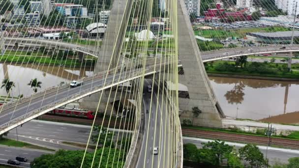 Aerial Shot Highway Intersection Drone Flight Intersection Sao Paulo City — 비디오