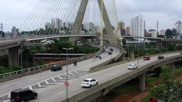 Toma Aérea Intersección Carreteras Vuelo Con Drones Intersección Sao Paulo — Vídeos de Stock