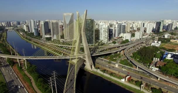 Luftaufnahme Des Autobahnkreuzes Drohnenflug Der Kreuzung Sao Paulo City Brasilien — Stockvideo