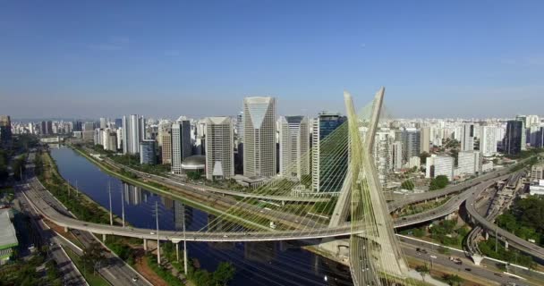 Zdjęcie Lotnicze Skrzyżowania Autostrady Lot Dronem Skrzyżowaniu Sao Paulo Brazylia — Wideo stockowe