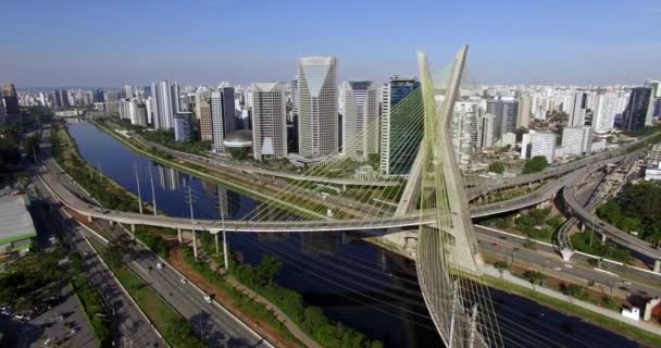 Luftaufnahme Des Autobahnkreuzes Drohnenflug Der Kreuzung Sao Paulo City Brasilien — Stockvideo