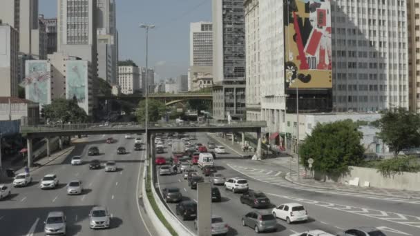 Cidade Grande Trânsito Pesado Grandes Avenidas Cidades São Paulo Brasil — Vídeo de Stock