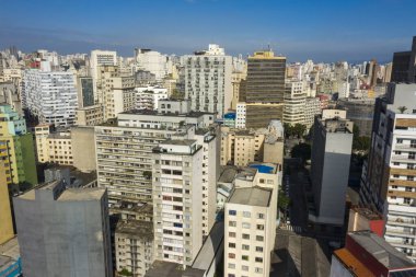 Kalabalık şehir konutu hava manzaralı. Şehir manzarası geçmişi. Sao Paulo şehri, Brezilya. Sao Paulo Binası