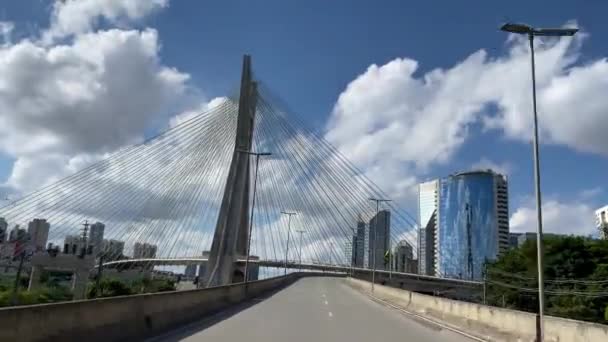 Подвесной Мост Кабельный Мост Мире Сан Паулу Бразилия Южная Америка — стоковое видео