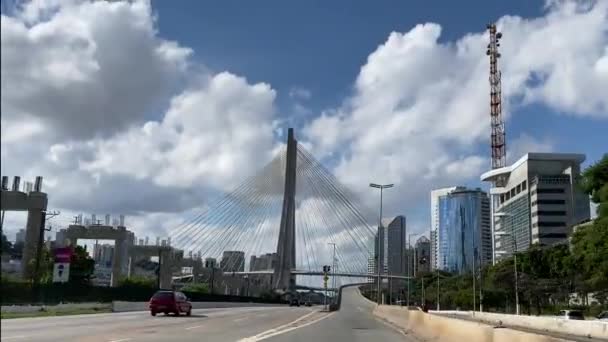 Ponte Suspensão Ponte Cabo Mundo São Paulo Cidade Brasil América — Vídeo de Stock