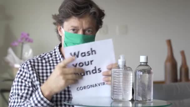 Gel Álcool Lava Mãos Covid Coronavirus — Vídeo de Stock