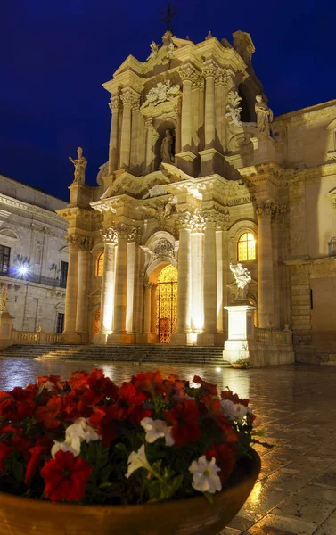Fachada Catedral Siracusa Por Noche Ortygia Italia — Foto de Stock
