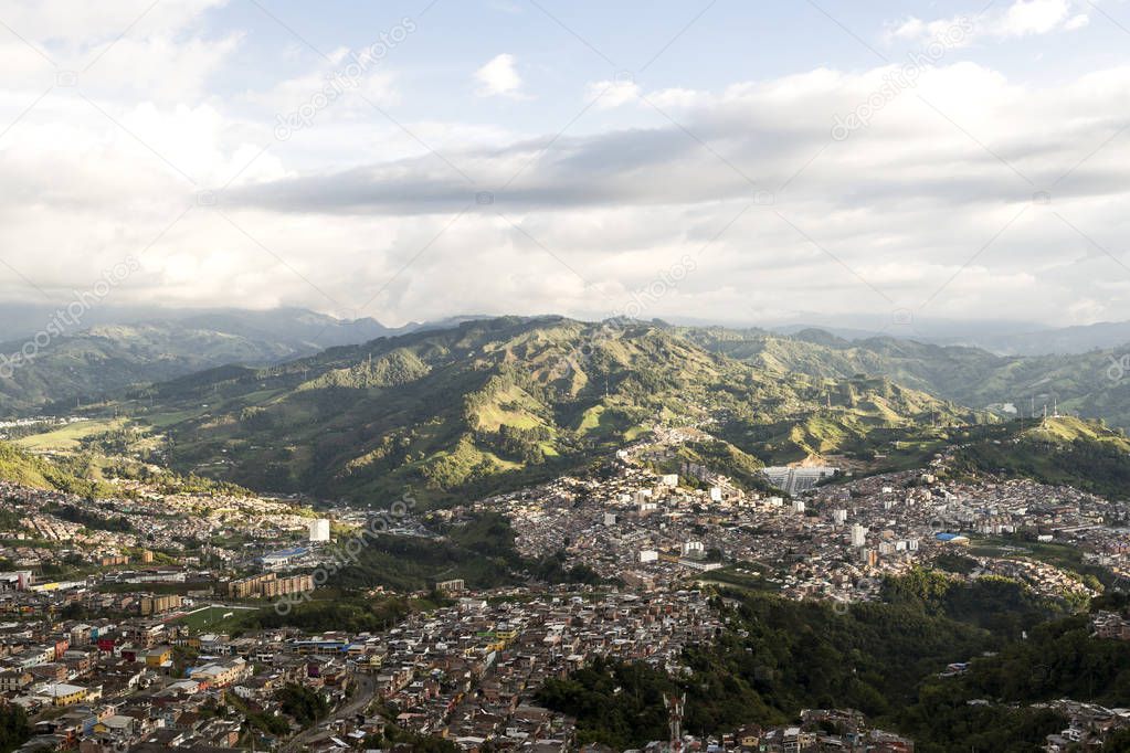 Cityscapes of the City from Polish Corridor's Lookout in Manizales, Colombia.