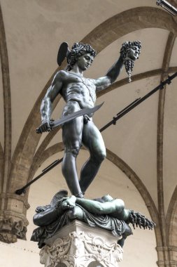 İtalya 'nın Toskana Bölgesi Floransa' daki Piazza della Signoria 'da Antik Heykeller.