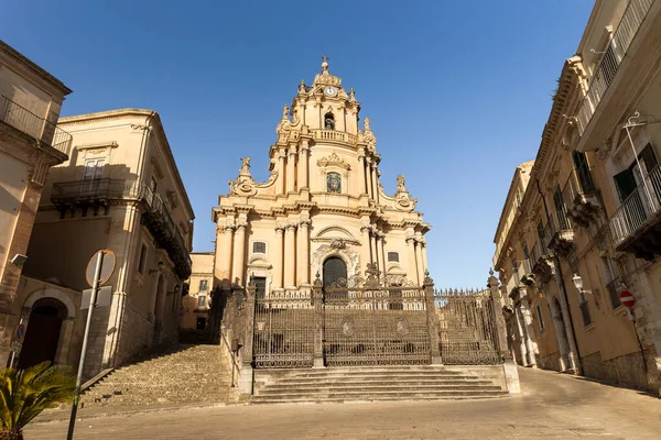 Widok Przodu Katedra San Giorgio Ragusa Ibla Prowincja Ragusa Włochy — Zdjęcie stockowe