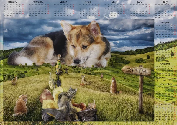 Calendar for the year 2018. Paper size A3. Big dog. — Stock Photo, Image