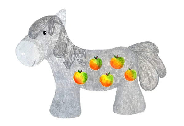 Γκρίζο Άλογο Στα Μήλα Ακουαρέλα Εικονογράφηση — Φωτογραφία Αρχείου