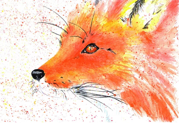 Υπέροχο Δάσος Κάτοικος Κόκκινη Αλεπού Ακουαρέλα Εικονογράφηση — Φωτογραφία Αρχείου