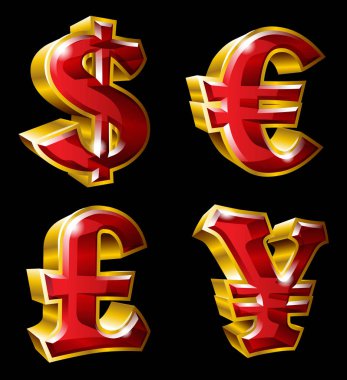 Siyah arka plan üzerine izole vektör ana para birimi simgeleri