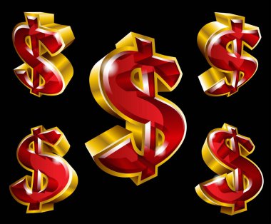 Vektör altın dolar simgeler 3d tarzı siyah arka plan üzerine izole
