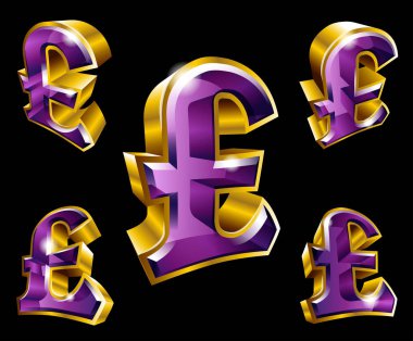 Vektör altın sterlin simgeler 3d tarzı siyah arka plan üzerine izole