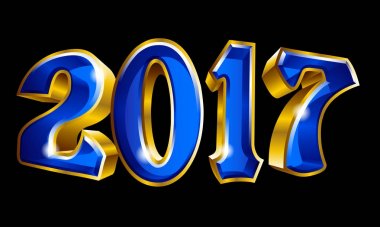 Mutlu yeni yıl 2017 3 boyutlu vektör altın metinlerle aynı şekilde izole üzerinde siyah arka plan tasarımı