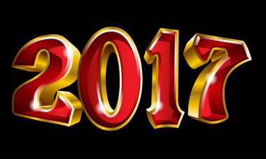 Mutlu yeni yıl 2017 3 boyutlu vektör altın metinlerle aynı şekilde izole üzerinde siyah arka plan tasarımı