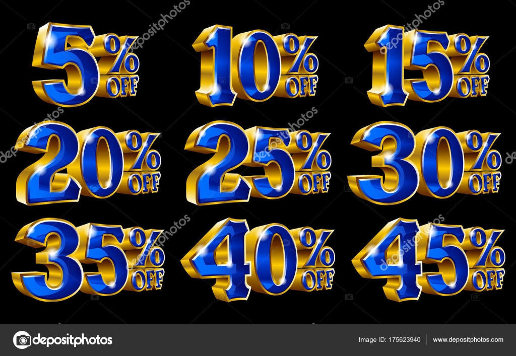 Процент Скидки Золота 3D, Как Векторные Иллюстрации Изолированы На.