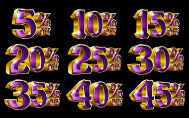 İndirim altın 3d benzeri yüzde siyah arka plan üzerine izole çizimler vektör